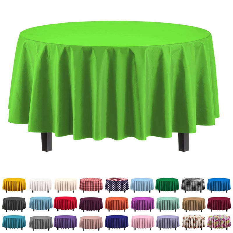 Party Solids 6-Pack Premium Plastic Tablecloth 84in. Round Plastic Table Cover - Lime Green - Image 1